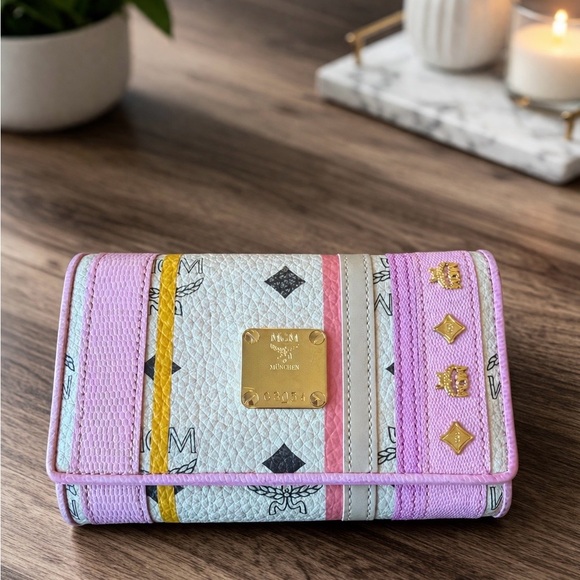 MCM Handbags - 🌸MCM Pink and Cream Wallet with Gold-Toned Hardware EUC